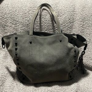 Loeffler Randall Gray Suede Bag with Metal Stud Detail